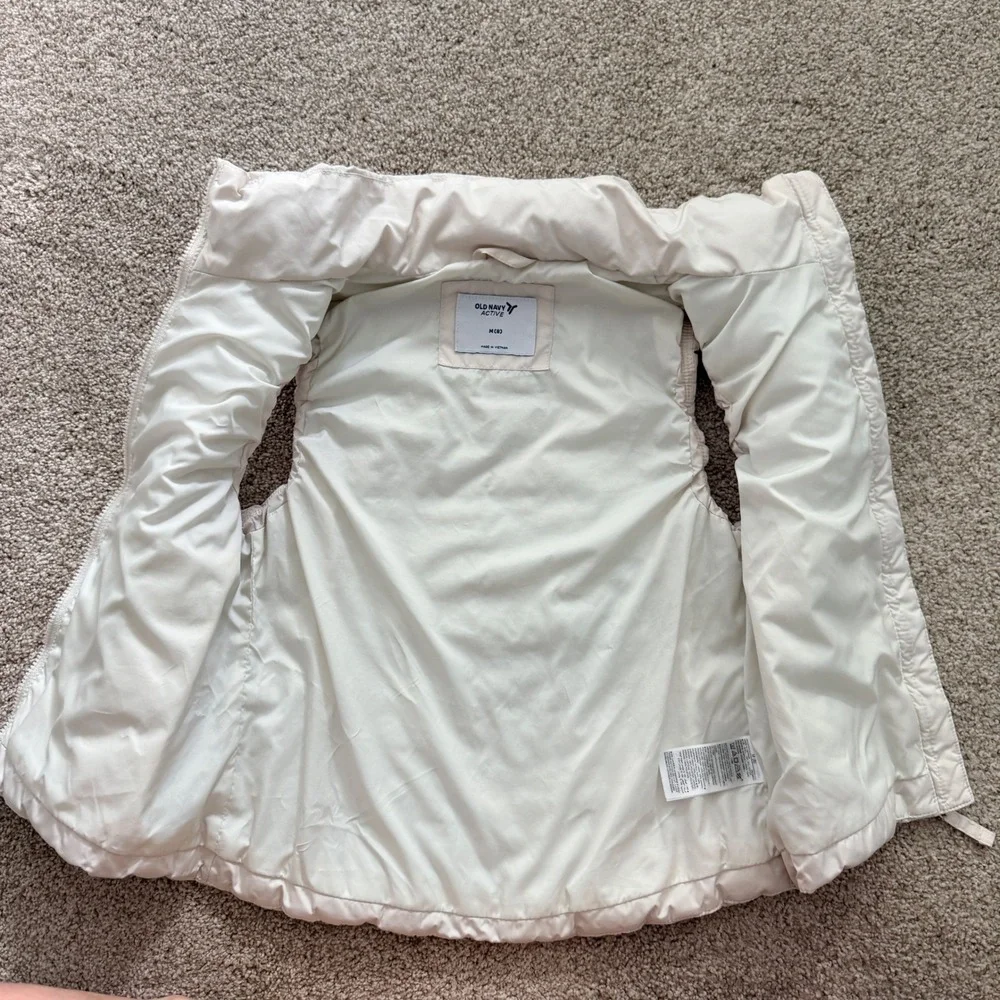 Old Navy Puffer Vest Kids Size M 8 Cream Off White Quilted Active Full Zip
